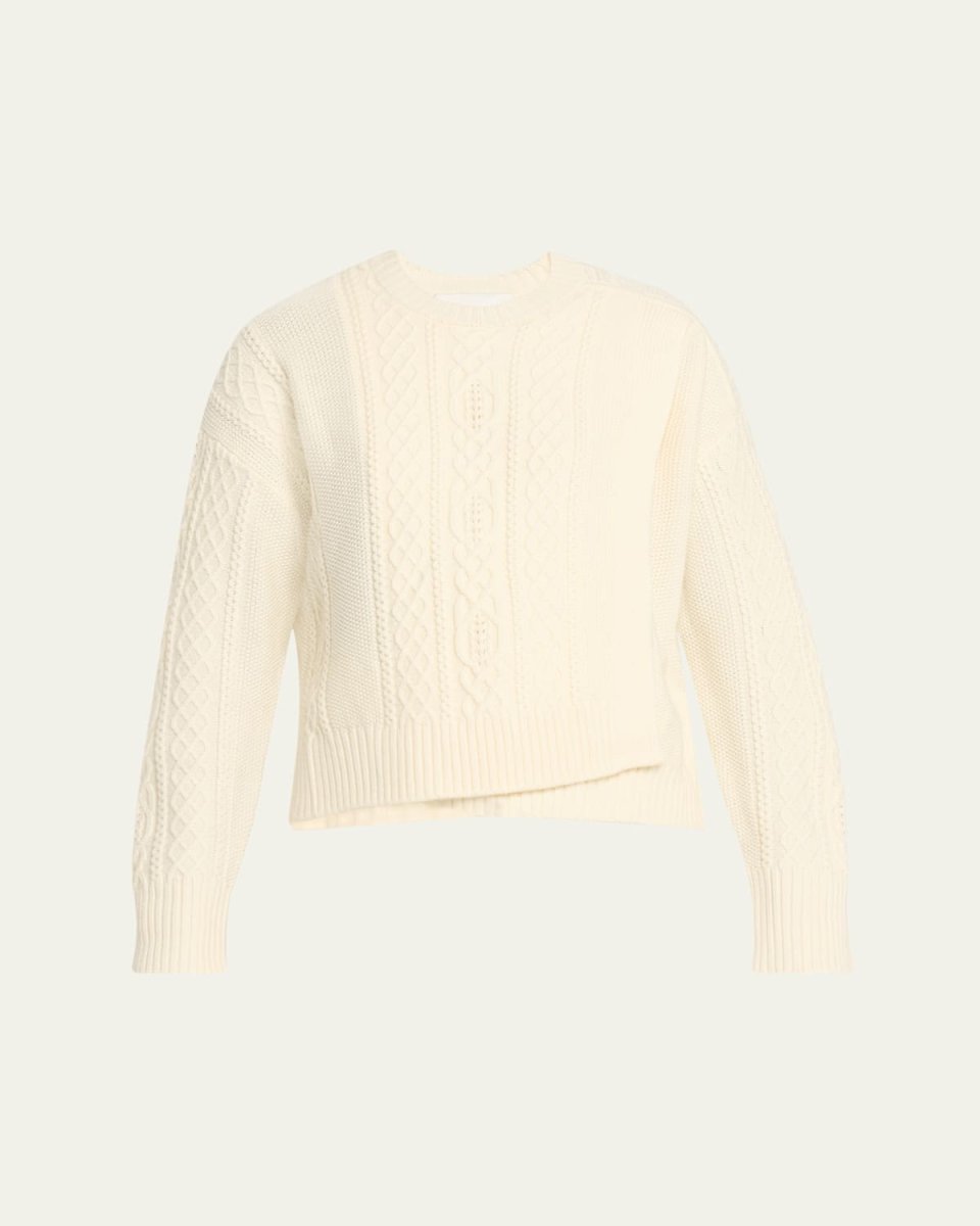 Cable Mix Double-Layer Wool Crewneck Sweater